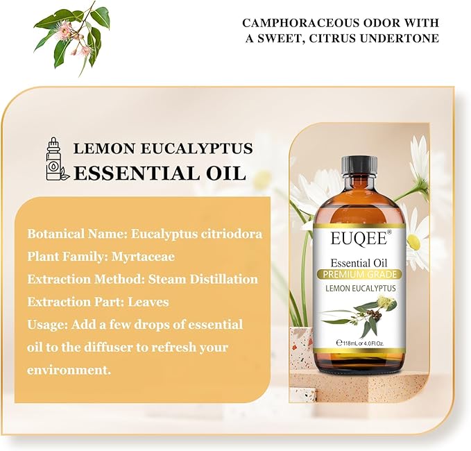 Lemon Eucalyptus Essential Oil Pure Lemon Eucalyptus Oil, Large Capacity Essential Oil with Glass