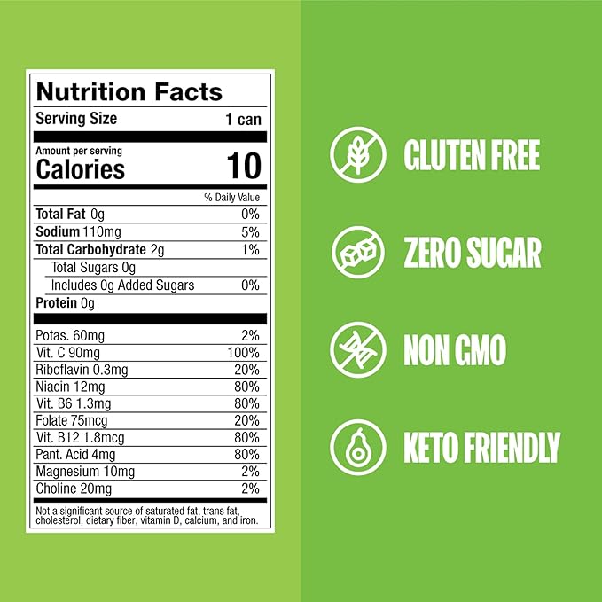 ZOA Zero Sugar Energy Drinks, Green Apple - Sugar Free with Electrolytes, Healthy Vitamin C, Amino