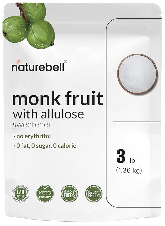 Monk Fruit & Allulose Sweetener with No Erythritol, 3 Pounds | 0 Aftertaste, 0 Calories, 0 Net