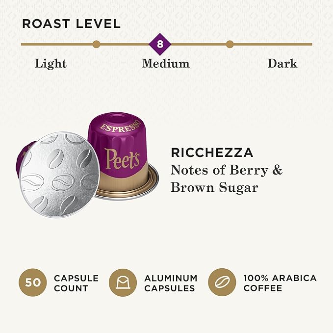 Peet's Coffee, Medium Roast Espresso Capsules, Compatible with Nespresso Original Machine