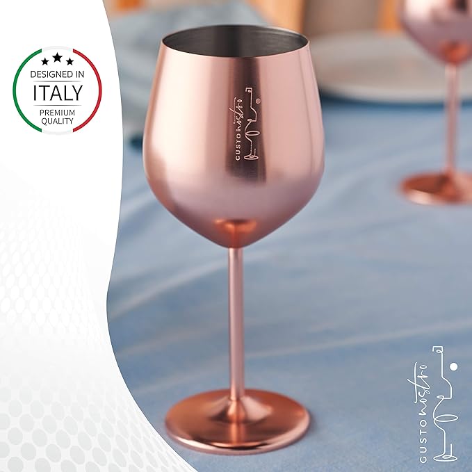 Gusto Nostro Stainless Steel Wine Glass - 18 oz - Unbreakable Rose Gold Wine Glasses for Travel