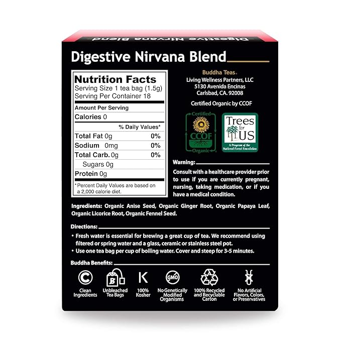 Buddha Teas - Organic Digestive Nirvana Blend - Herbal Tea - For Health & Wellbeing - With