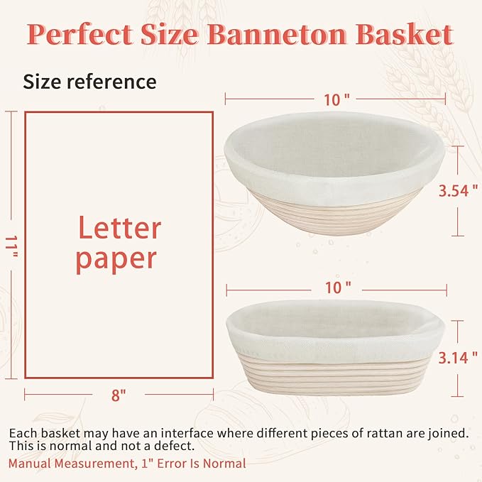 Aliggbent 38Pcs Sourdough Bread Baking Supplies, 10'' Round & Oval Banneton Bread Proofing Baskets