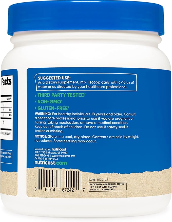 Nutricost Organic Turmeric Root Powder 1 LB (16oz) - Certified USDA Organic, Food Grade, Gluten
