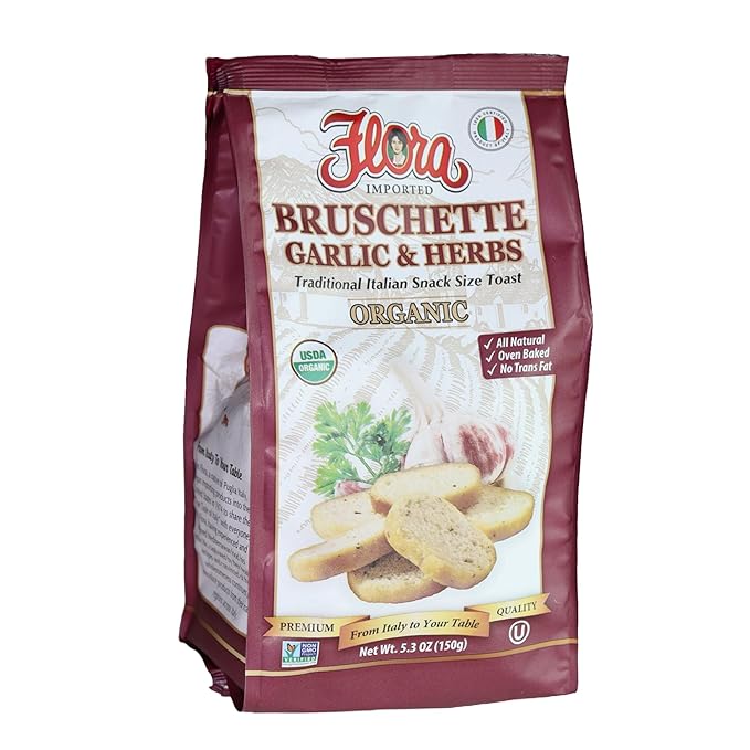 Flora Foods Organic Bruschette Mini Toasts (Garlic & Herbs) - Imported from Italy - Bread for