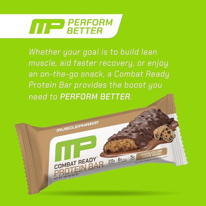 MusclePharm Combat Ready Chocolate Chip Cookie Dough Protein Bar, High Protein Bars, Combat