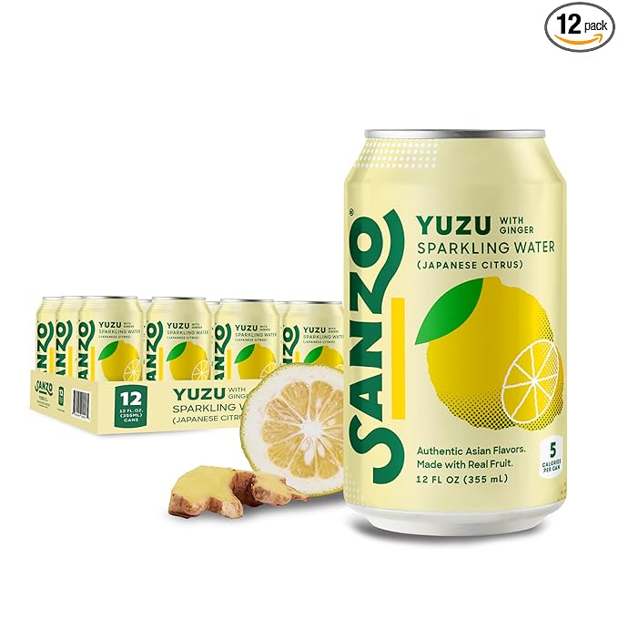Sanzo Flavored Sparkling Water - Yuzu Lemon Soda Ginger Seltzer - Low Calorie Low Sugar Soda