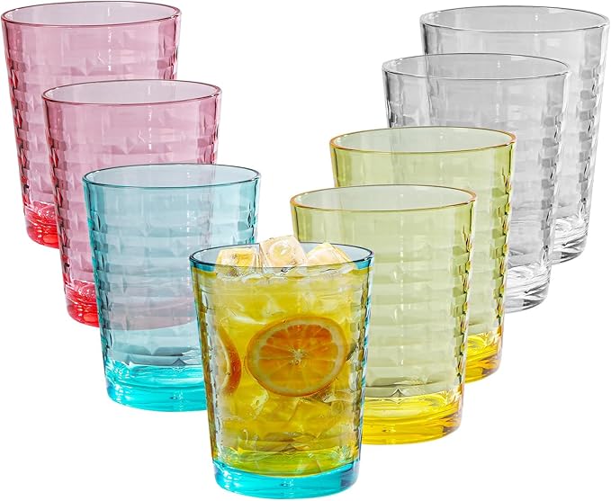 BPA-Free Plastic Tumblers 8 Pack (8x16oz) | Reusable Dishwasher Safe | Stackable Shatterproof Cups