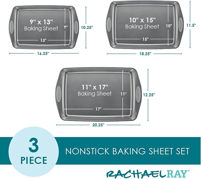 Rachael Ray Nonstick Bakeware Set with Grips, Nonstick Cookie Sheets / Baking Sheets - 3 Piece