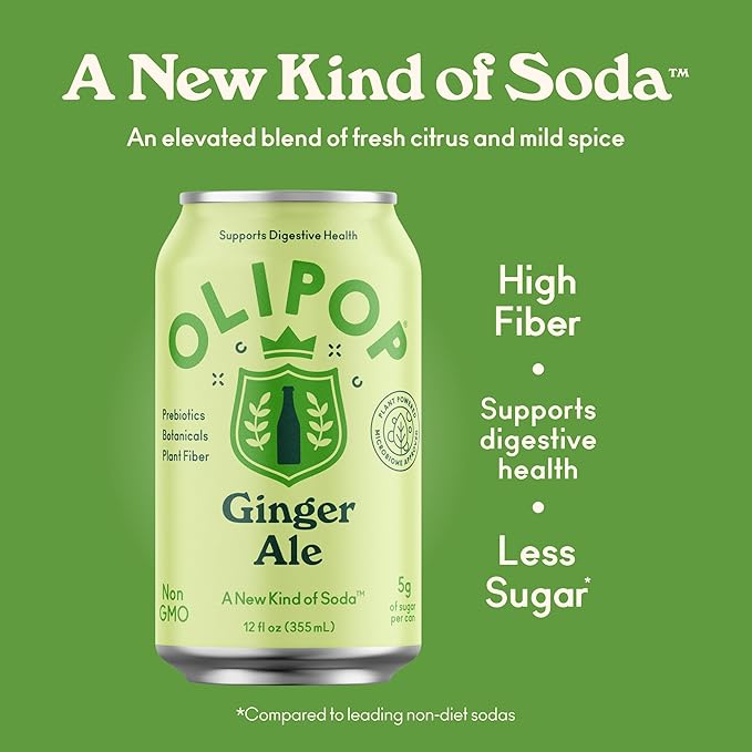 OLIPOP Prebiotic Soda Pop, Ginger Ale, Pantry Pack Packed with Prebiotics, Fiber, and Botanicals