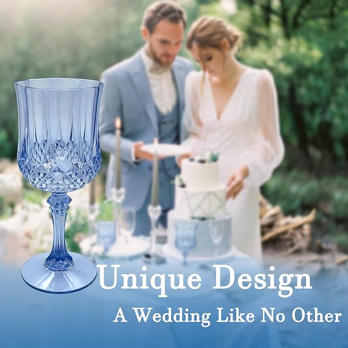 Plastic Wine Glasses，Plastic Goblets Vintage Style Cordial Drinking Glasses for Wedding Reception