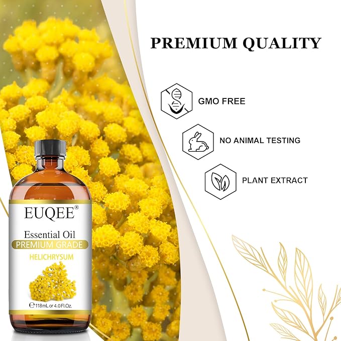 Helichrysum Essential Oil 4 oz/118 ml Large Bottle Premium Helichrysum Oil with Glass Dropper
