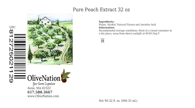 OliveNation Natural Peach Flavoring, Sugar Free Peach Flavor Extract, PG Free, Gluten Free, Kosher