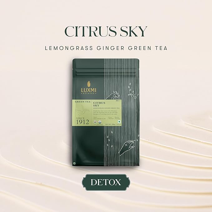 Luxmi Estates Citrus Sky Lemongrass Ginger Green Tea 200g Loose Leaf Pack | Certified Organic