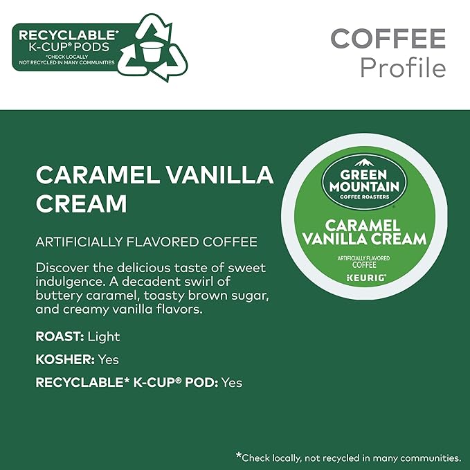 Green Mountain Coffee Roasters Caramel Vanilla Cream, Single-Serve Keurig K-Cup Pods, Flavored