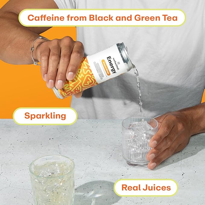 WellWithAll Tropical Mango Energy Drink ??Caffeine from Tea ??With Vitamin C ??Lightly Sparkling