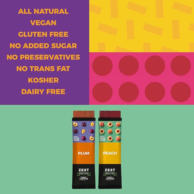 Fruit Snacks by Zest Delites, Dried Fruit Leather Bars, Healthy Snacks for Adults & Kids, Gluten