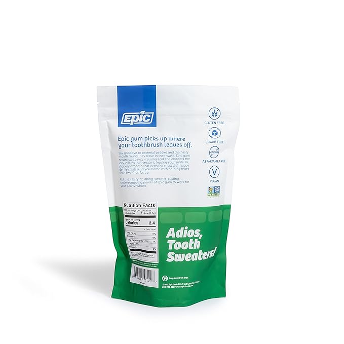 Epic 100% Xylitol Spearmint Chewing Gum - Sugar Free, Aspartame Free Dental Gum - Supports Oral