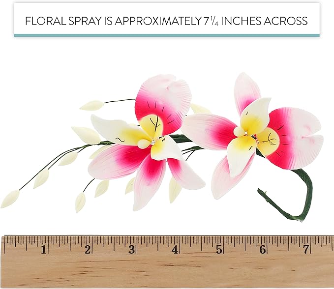 Global Sugar Art Double Orchid Spray Sugar Cake Flowers, Dark Pink & Yellow, 1 Count by Chef Alan