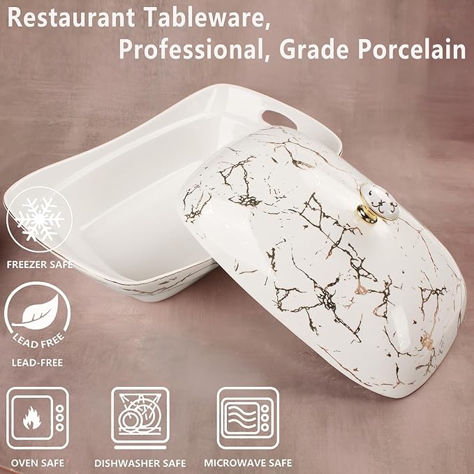 11.5" x 7" Ceramic Casserole Dish with Lid, 1.9 Quart Serving Soup Tureen,Chafing Dish for Buffet