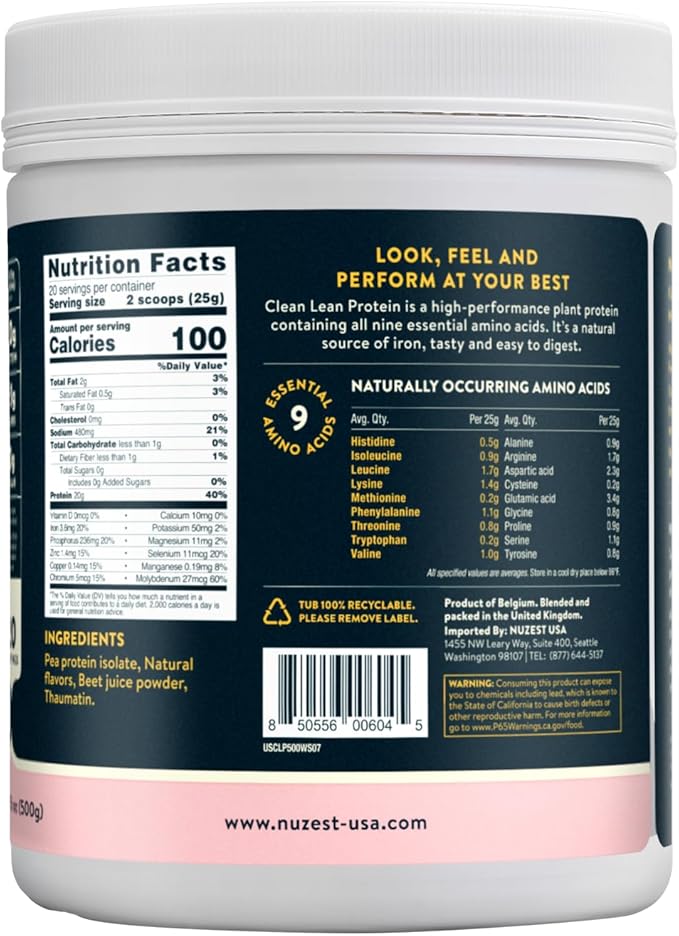 Nuzest - Pea Protein Powder - Clean Lean Protein, Premium Vegan Plant Based Protein Powder, Dairy
