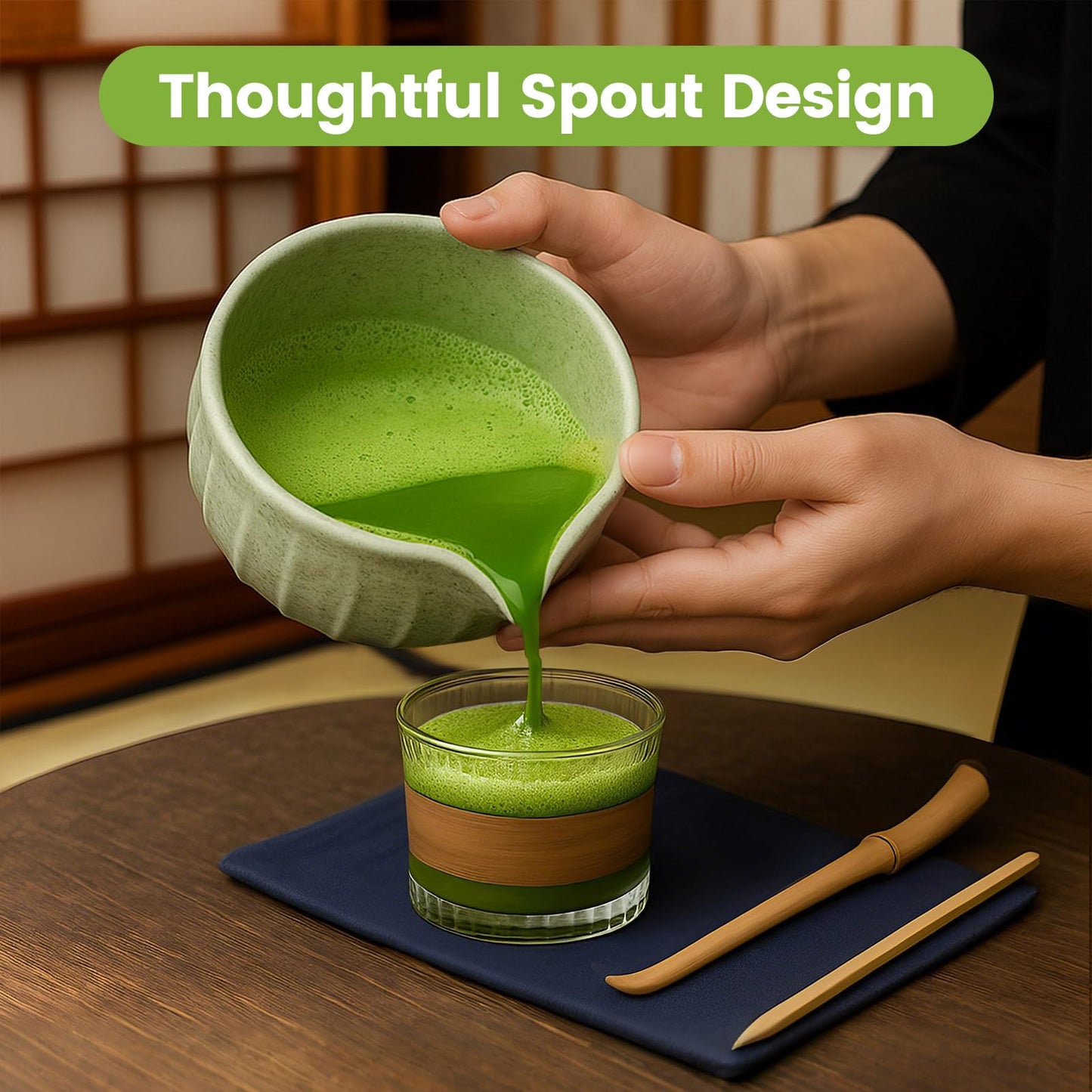 Farielyn-X Matcha Whisk Set, Japanese Tea Set (5pcs) includes Matcha Bowl with Spout (19 oz)