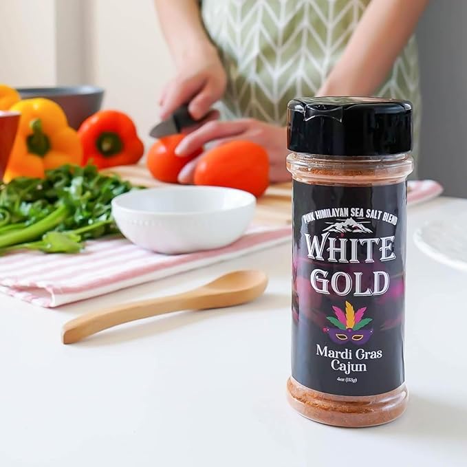 White Gold Cajun Seasoning - Cajun Spice with Pink Himalayan Sea Salt - Mardi Gras-inspired Gourmet