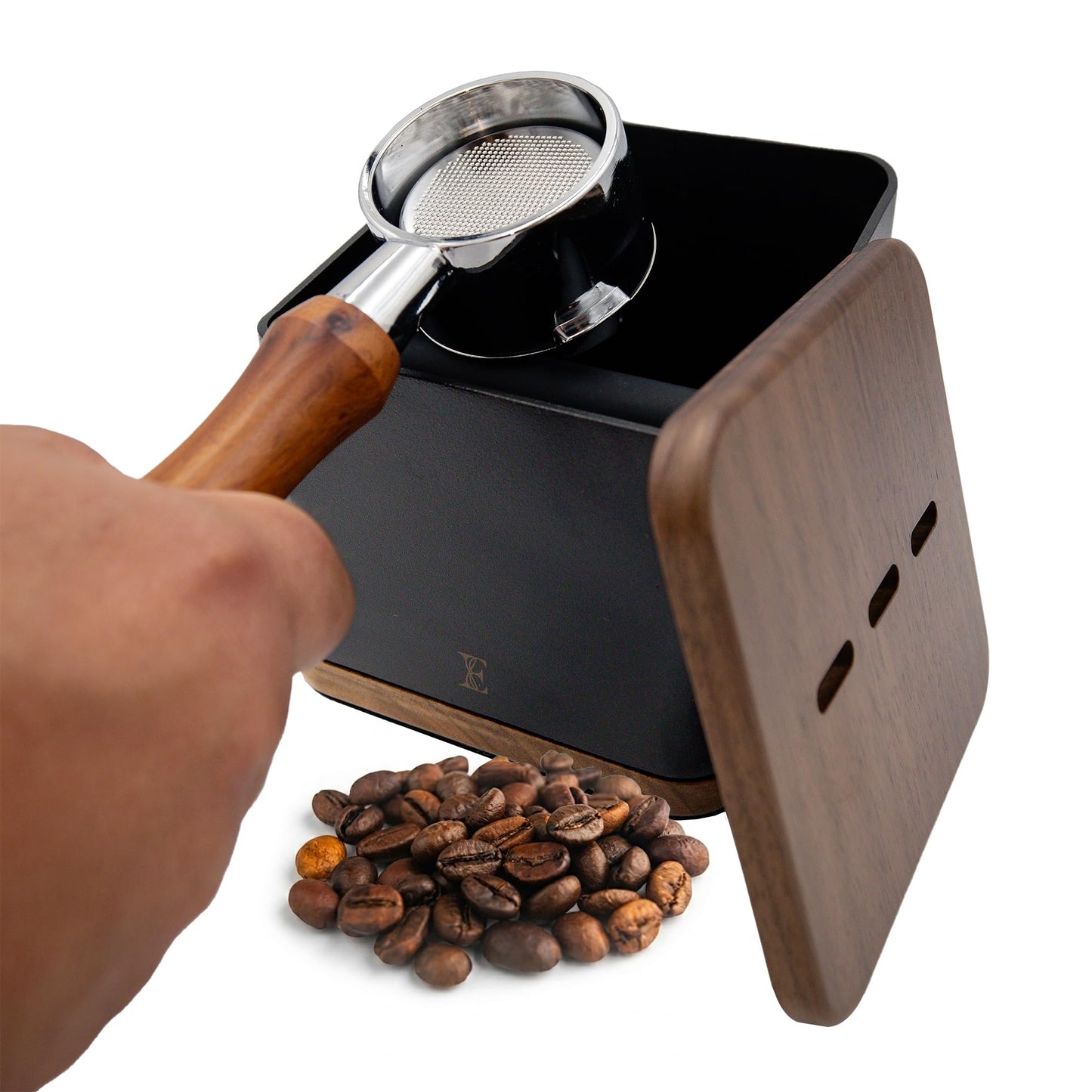Espresso Knock Box with Lid, 1L Steel Coffee Puck Container, Black
