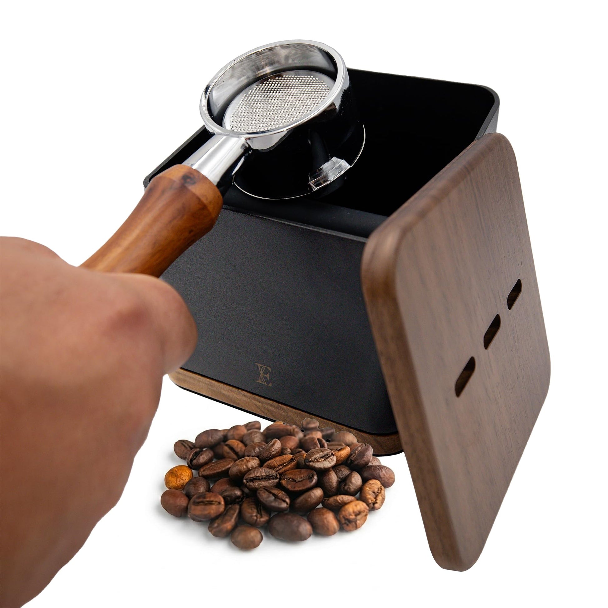 Espresso Knock Box with Lid, 1L Steel Coffee Puck Container, Black