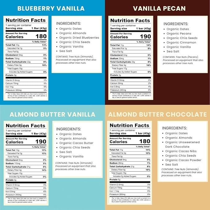 Bearded Brothers, Organic Vegan Protein Energy Bars, 4 Flavor Variety (12 Pack) - Gluten Free