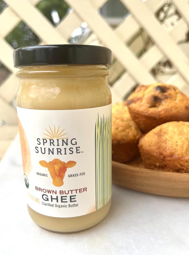 Spring Sunrise Organic Brown Ghee - Grass Fed Clarified Butter - Keto & Paleo Friendly, Lactose &