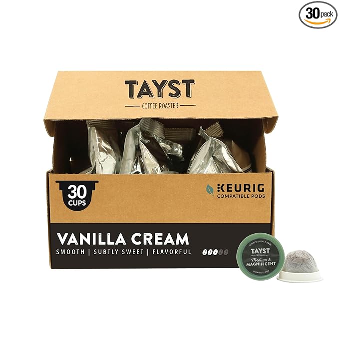 Tayst Coffee Pods, Vanilla Cream Medium Roast, K Cups Compatible with Keurig Coffee Maker