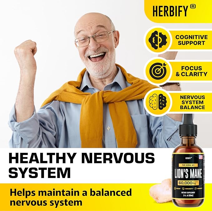 HERBIFY Lions Mane - Lions Mane Mushroom Supplement- Lions Mane Tincture - Immune Support - Lions