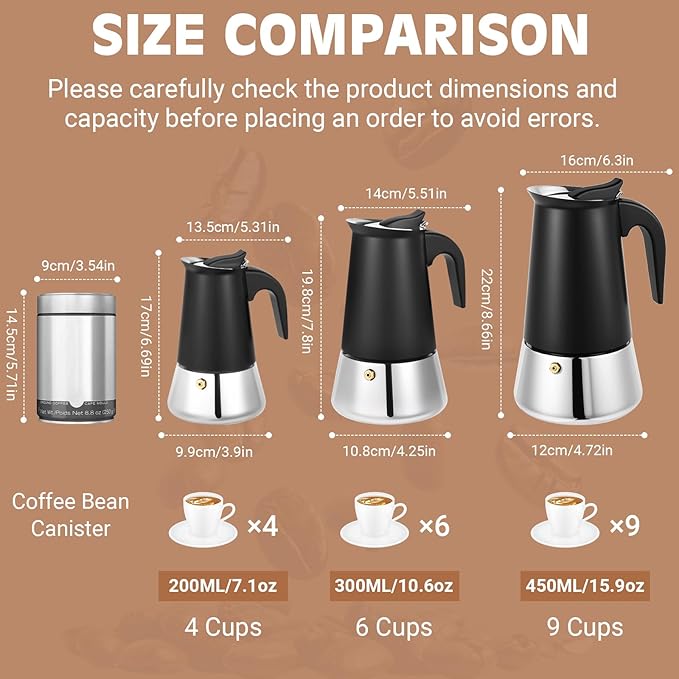 Moka Pot, 6 Cups (10.6 oz) Stovetop Espresso Maker, 304 Stainless Steel Moka Pot, Induction