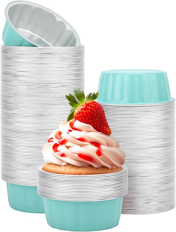 Beasea 8oz Aluminum Ramekins, 200 Pack 3.9" Mini Disposable Baking Foil Cups Ramekin Cup Cupcake