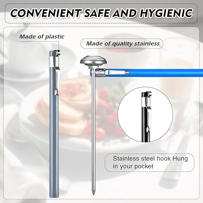 Xuhal 6 Pcs Stainless Steel Kitchen Thermometer with 5 Inch Long Stem 1 Inch Dial Thermometer Milk