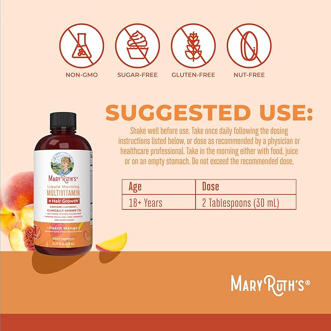 MaryRuth's Liquid Multivitamin + Hair Growth | Biotin 10000mcg | Lustriva Hair Growth Supplement |