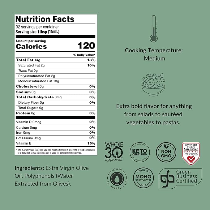 Fresh Press Farms Cold Pressed High Polyphenol Pure Gold Extra Virgin Olive Oil, 16.4 Fl Oz (Pack