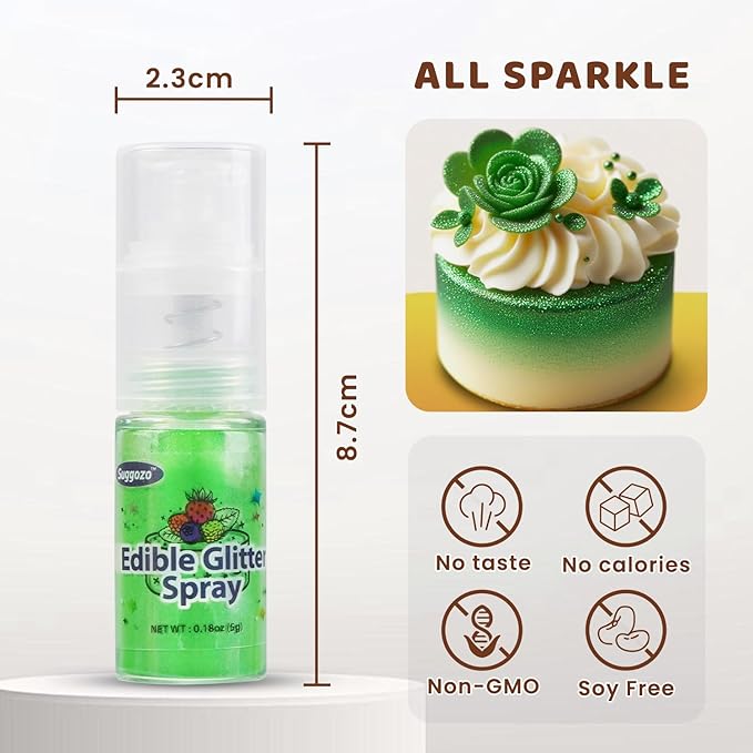 Green Edible Glitter Spray, 5g Food Grade, Edible Green Glitter for Drinks, Cake Decorating