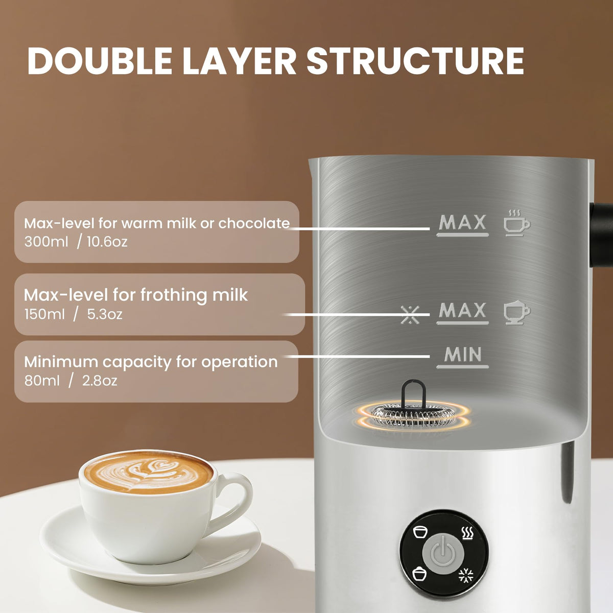 Casimhu Electric Milk Frother 4-in-1 Foam Maker, Hot Cold Foam, 10.6 oz