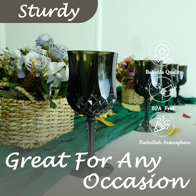 Plastic Wine Glasses，Plastic Goblets Vintage Style Cordial Drinking Glasses for Wedding Reception