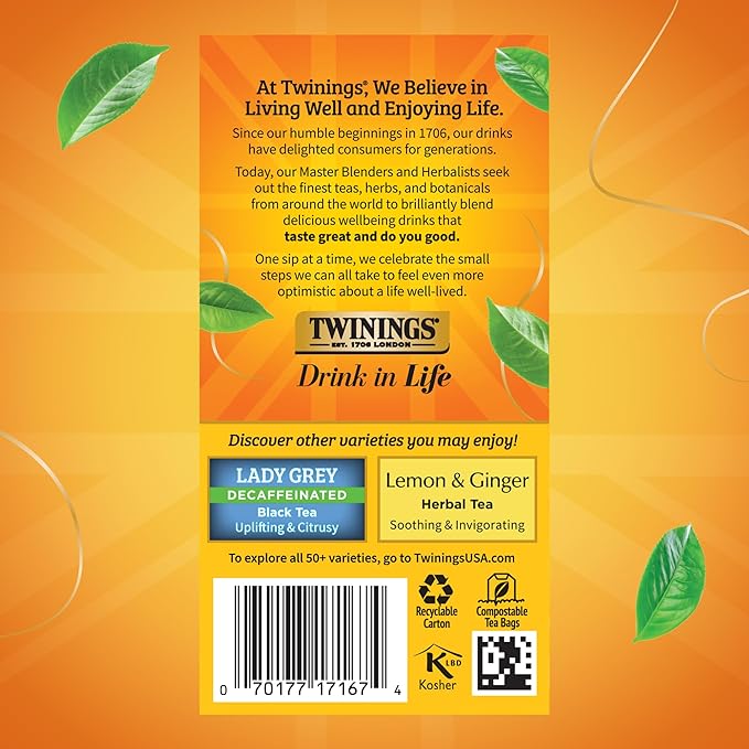 Twinings Decaffeinated Earl Grey Black Tea Individually Wrapped Bags, 20 Count (Pack of 6)