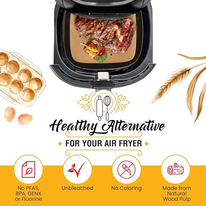 Bamboo Steamer Liner, 8.5" Air Fryer Parchment Paper Liners Sheets ??220pcs Unbleached Bamboo