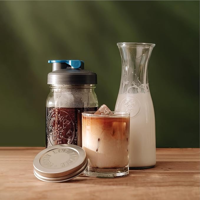 County Line Kitchen Glass Cold Brew Coffee Maker with Lid - Wide Mouth, 2 Quart (64 oz) - Heavy