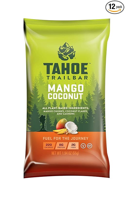 Tahoe Trail Bar, Plant-Based Natural Energy Bar (1.94 Ounce Protein Bar, 12 Count) High Protein