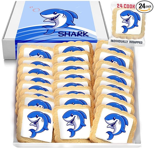 Shark Cookies Baby Theme Birthday | Individualy Wrapped Printed Cookies 24 Pack Bulk | Party Favors