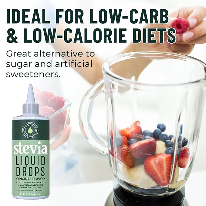 Stevia Liquid Drops, 8 Fl oz, 1823 Servings, Pure Concentrated Drops with Zero Calories & Zero