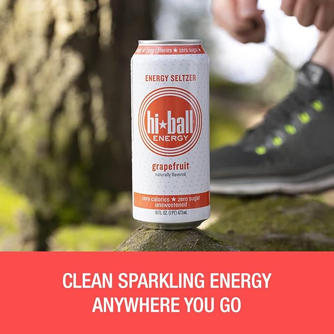 Hiball Energy Sparkling Water Zero Sugar and Zero Calorie Drink, Grapefruit, 16 Fl Oz ( 8 Count)