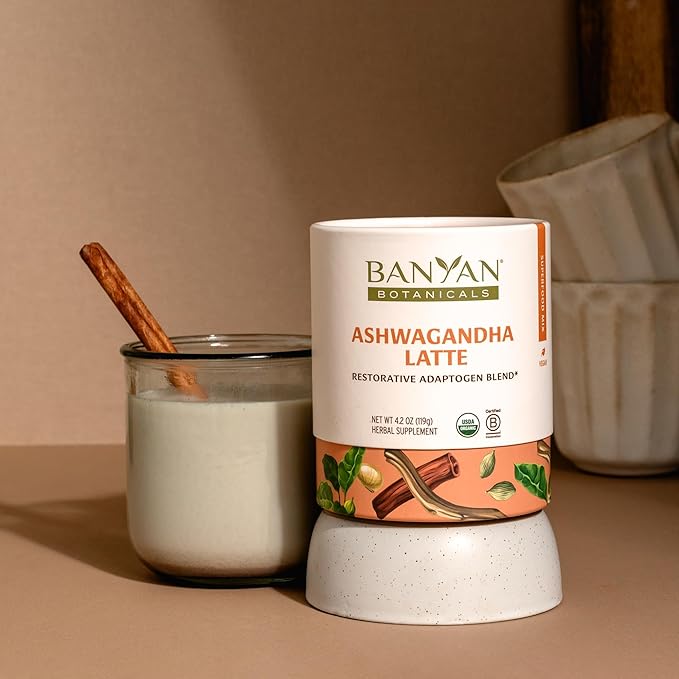 Banyan Botanicals Ashwagandha Latte – Caffeine-Free Organic Herbal Latte Mix – Instant Herbal