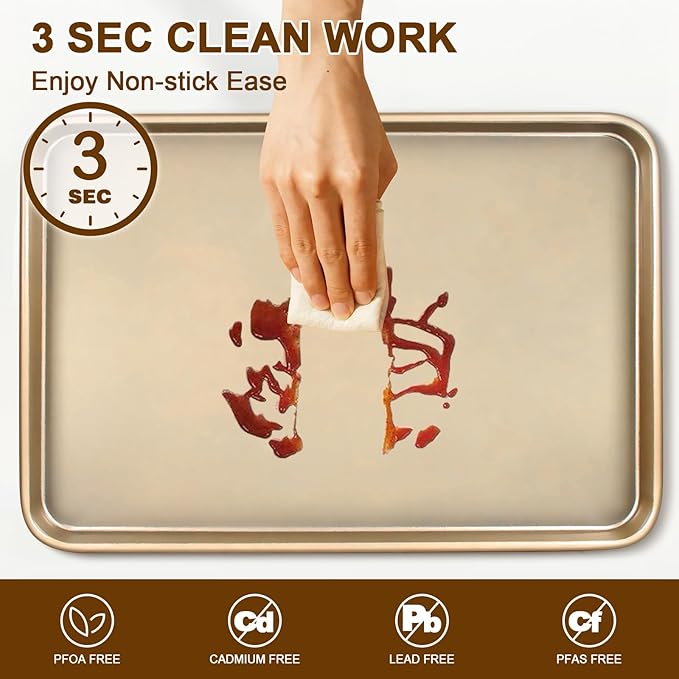 Baking Sheet Pan Set of 2, Commercial Cookie Sheets for Baking, Nonstick Carbon Steel Baking Tray